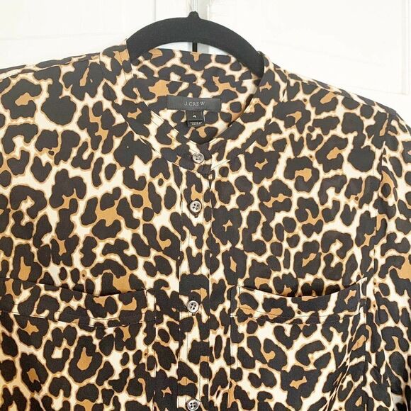 J. Crew Women’s Silk Leopard Print Button Down Blouse Top Size 4 Style E6419 - Picture 4 of 8